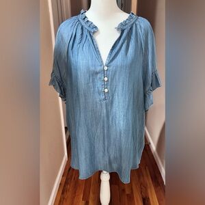 Lands' End Light Blue Chambray Blouse Tencel size L BNWT